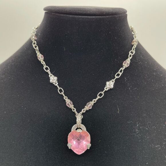 Silver Tone Chain with Pink Rose Crystal - Picture 3 of 3